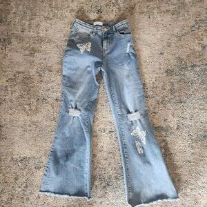 Y2K 90s • Distressed • Low Rise Butterfly Flare Jeans • Denim Diva Junior 12